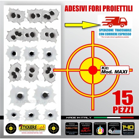 kit adesivi raffica proiettili colpi pistola fori mitra colpo fucile pallottole