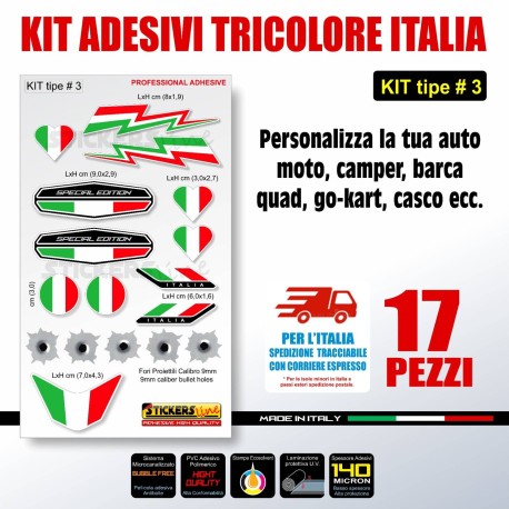 Kit di adesivi tricolore italia bandiera italiana auto moto barca casco bici T3