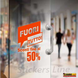 Adesivo FUORI TUTTO cm 50 x 60 Vetrofanie Saldi per vetrine negozi sconti Mod. 1