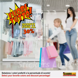 Adesivo FUORI TUTTO cm 50 x 60 Vetrofanie Saldi per vetrine negozi sconti Mod. 3