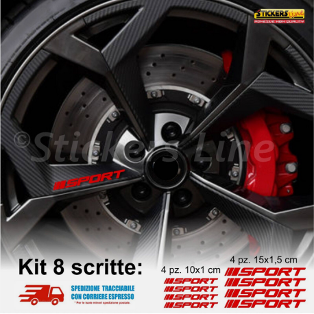 8 adesivi SPORT scritte per Moto gara, Motorsport, Auto, Cerchi, Go kart, Bici