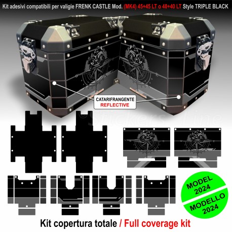 Kit di adesivi compatibili Frenk Castle MK4 2024 per valigie BMW R1300 GS Style TRIPLE BLACK M.2