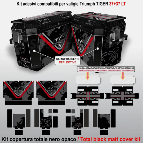 Adesivi per valigie Expedition Triumph Tiger 800 850 900 1200 dark red-black