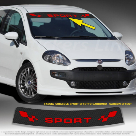Fascia parasole per Fiat Grande Punto Sport fondo Carbonio scritta Rossa