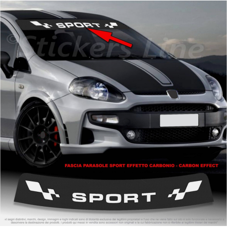Fascia parasole per Fiat Grande Punto Sport fondo Carbonio scritta Bianca