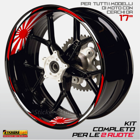 Adesivi moto strisce cerchi BIANCO ROSSO + bandiera giappone yamaha honda suzuki
