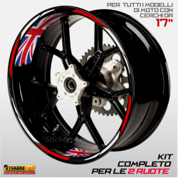 Adesivi strisce cerchi BIANCO ROSSO + bandiera inglese per ruote moto triumph
