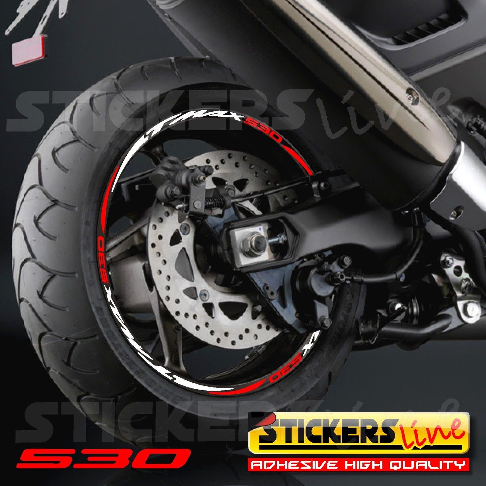 Adesivi ruote moto strisce cerchi YAMAHA TMAX 500 tmax 530 adesivi NERO CROMO 
