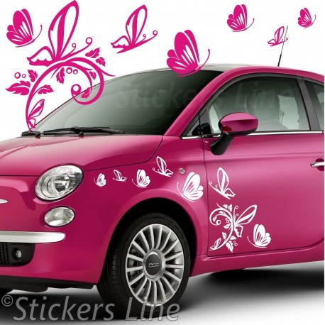 Kit adesivi FARFALLE (mod4) 42 pezzi SMART FIAT 500 fiori auto moto car stickers