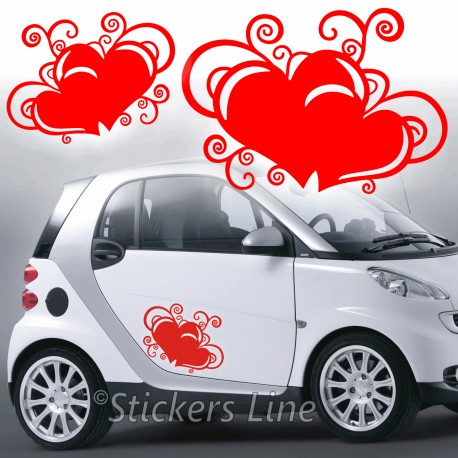 Kit adesivi CUORI (mod.2) 2 pezzi SMART FIAT 500 auto moto vespa casco cuoricini