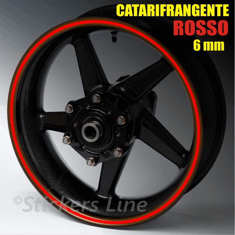 Strisce adesive cerchi moto ROSSO CATARIFRANGENTE™ 6mm rinfrangenti  riflettenti - Stickers Line