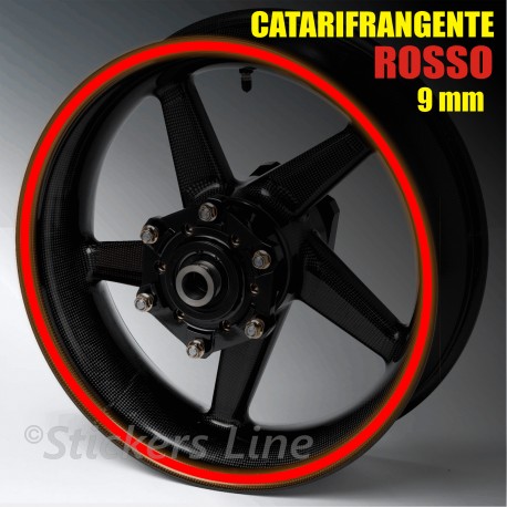 Strisce adesive cerchi moto ROSSO CATARIFRANGENTE™ 9mm rinfrangenti riflettenti