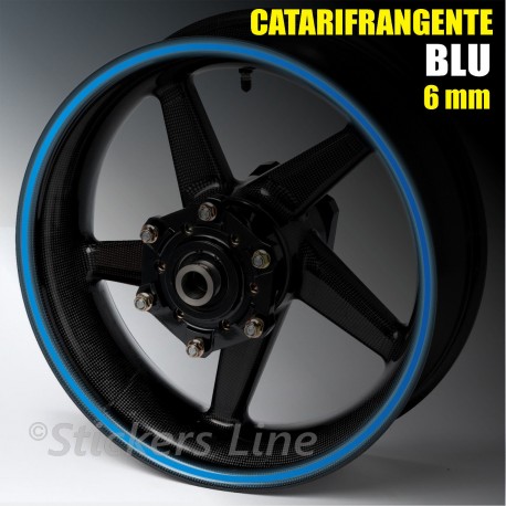 Strisce adesive cerchi moto BLU CATARIFRANGENTE™ 6mm rinfrangenti riflettenti