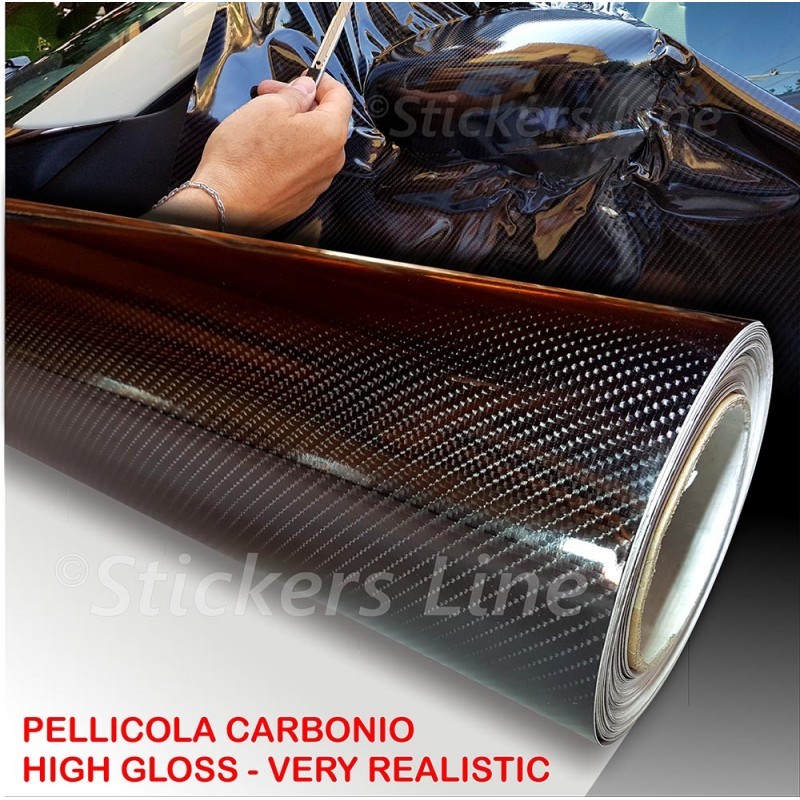 Pellicola adesiva CARBONIO NERO lucido 5D car wrapping auto moto