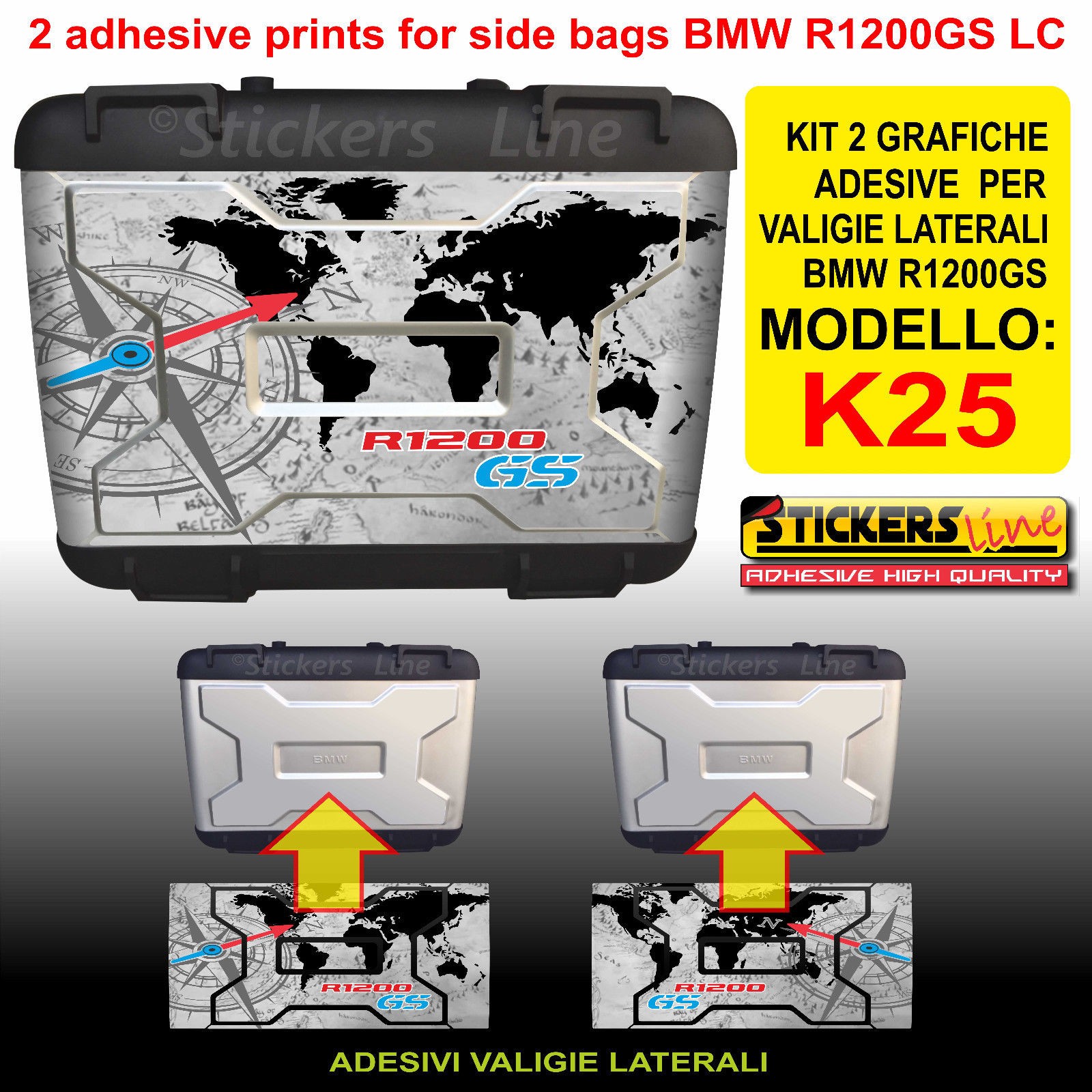 2 Adesivi Stickers Planisfero BMW R 1200 gs valigie adventure R GS adv 