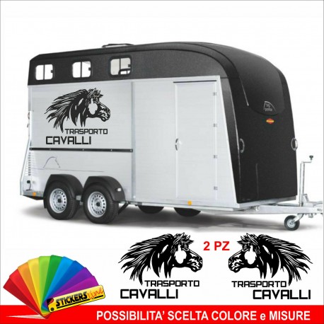 2 Adesivi TRASPORTO CAVALLI per rimorchio adesivo cavallo per carrello traino M1