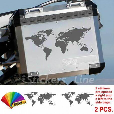 2 Adesivi PLANISFERO valigie laterali alluminio BMW GIVI KAPPA FRENK CASTLE M.2