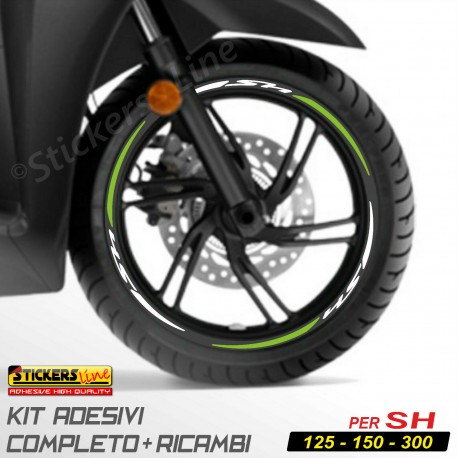 Adesivi Cerchi Honda SH 125 150 300 strisce adesive ruote BIANCO verdino Racing 3
