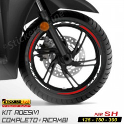 Adesivi Cerchi Honda SH 125 150 300 strisce adesive ruote BIANCO ROSSO Racing 3