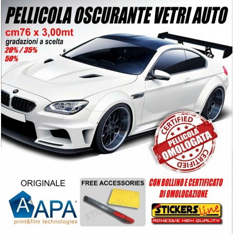 Pellicola oscurante vetri auto APA cm 76 x 300 adesivo OMOLOGATO per oscurare i vetri