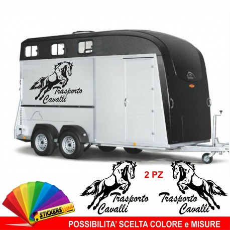 2 Adesivi TRASPORTO CAVALLI per rimorchio adesivo cavallo per carrello traino M3