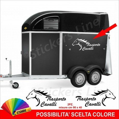 2 Adesivi TRASPORTO CAVALLI rimorchio adesivo cavallo carrello traino M4 90 x 40