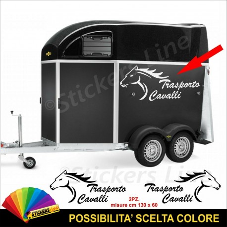 2 Adesivi TRASPORTO CAVALLI rimorchio adesivo cavallo carrello traino M4 130x60