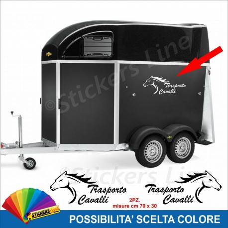 2 Adesivi TRASPORTO CAVALLI rimorchio adesivo cavallo carrello traino M4 70x30