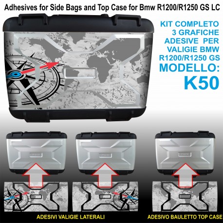 Kit 3 Adesivi per valigie vario BMW R1200 R1250GS (Globo Grigio) bags stickers