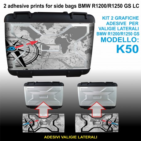 Kit 2 Adesivi per valigie vario BMW R1200 R1250GS (Globo Grigio) bags stickers