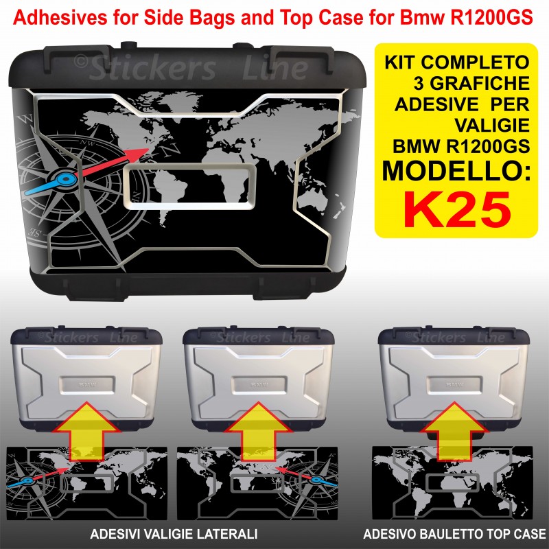 Kit COMPLETO adesivi borse valigie BMW R1200GS BUSSOLA bags stickers fino a 2012 
