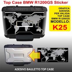 Adesivo Top Case vario BMW R1200GS bussola planisfero K25 (BLK) fino al 2012