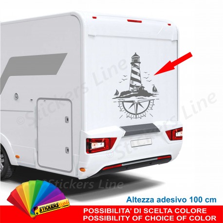 Adesivo per camper Faro Rosa dei venti nautica roulotte furgoni barche h 100 cm