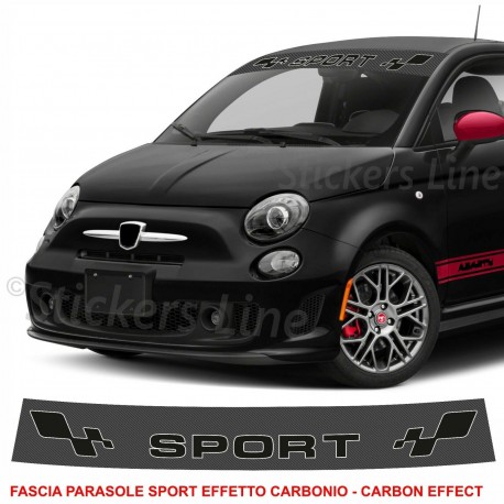 Fascia parasole Fiat 500 SPORT fondo CARBONIO scritta Nera adesivo parabrezza