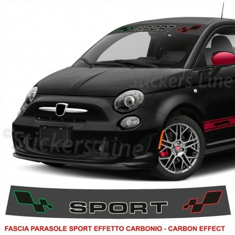 Fascia parasole Fiat 500 SPORT fondo CARBONIO scritta Tricolore parabrezza