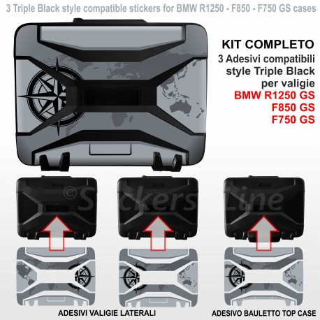 Kit 3 adesivi per valigie in plastica nera BMW R1250 - F850 - F750 GS vario style Triple Black
