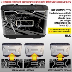 Kit 3 adesivi borse valigie K25 BMW R1200GS bussola + planisfero fino a 2012 BLK
