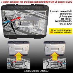 2 adesivi valigie BMW R1200GS mod. K25 bussola + planisfero borse fino al 2012