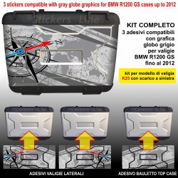 Kit 3 adesivi borse valigie BMW R1200GS K25 bussola rosa dei venti fino al 2012