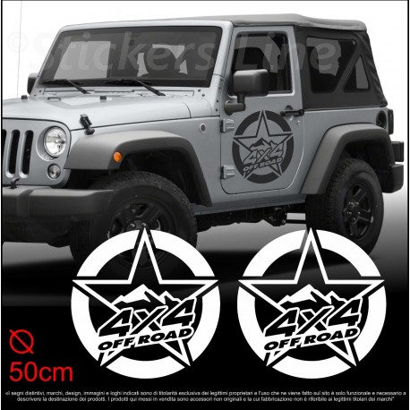 2 Adesivi STELLA JEEP 50 cm fuoristrada Wrangler Rubicon Renegade Cherokee 4X4