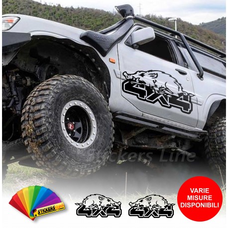 2 adesivi CINGHIALE 4x4 off road (M.2) Panda Jeep Toyota Suzuki Nissan ecc