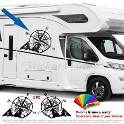 Adesivi montagna rosa dei venti bussola per camper roulotte motorhome ecc